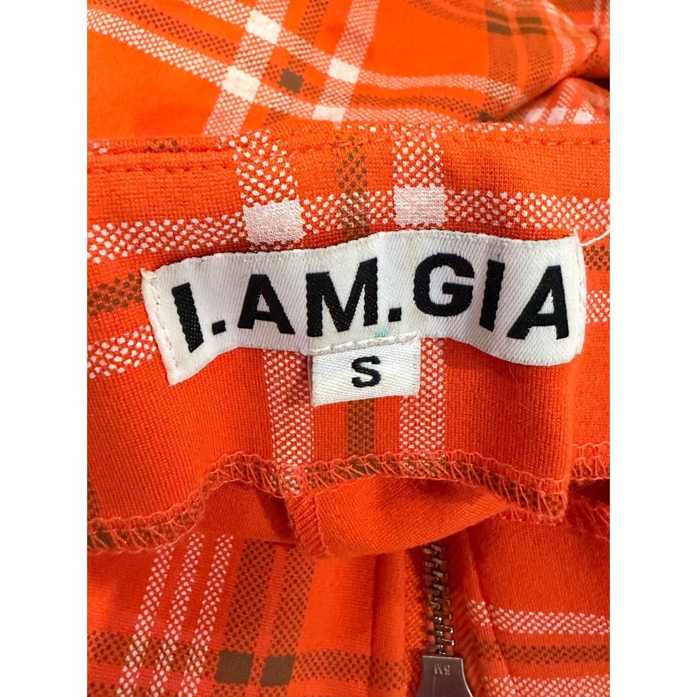 I.AM.GIA Orange Polaris Plaid High Waisted Flare Pants Exposed Zip Slim Fit S - Picture 7 of 15